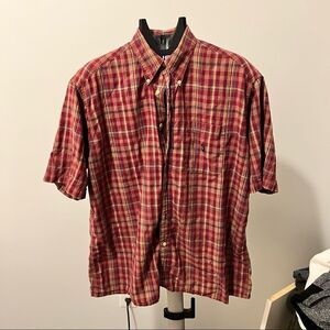Nautica Size Large Mens Red Checkered Short Sleeve Button Down Shirt